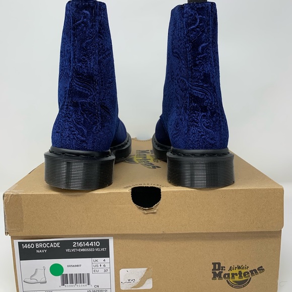 Dr Martens 1460 Brocade Navy Velvet Embossed Boots - Picture 3 of 8